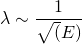 \begin{equation*}  \lambda \sim \frac{1}{\sqrt(E)}  \end{equation*}