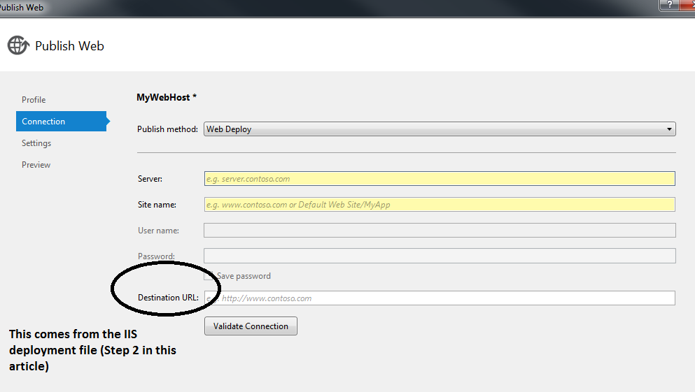 publish profile visual studio - settings from IIS deployment file 